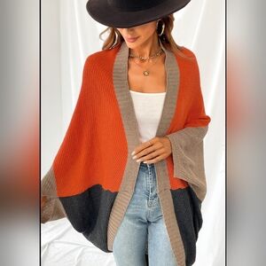 New Vibrant Orange and Gray Open Front Cardigan